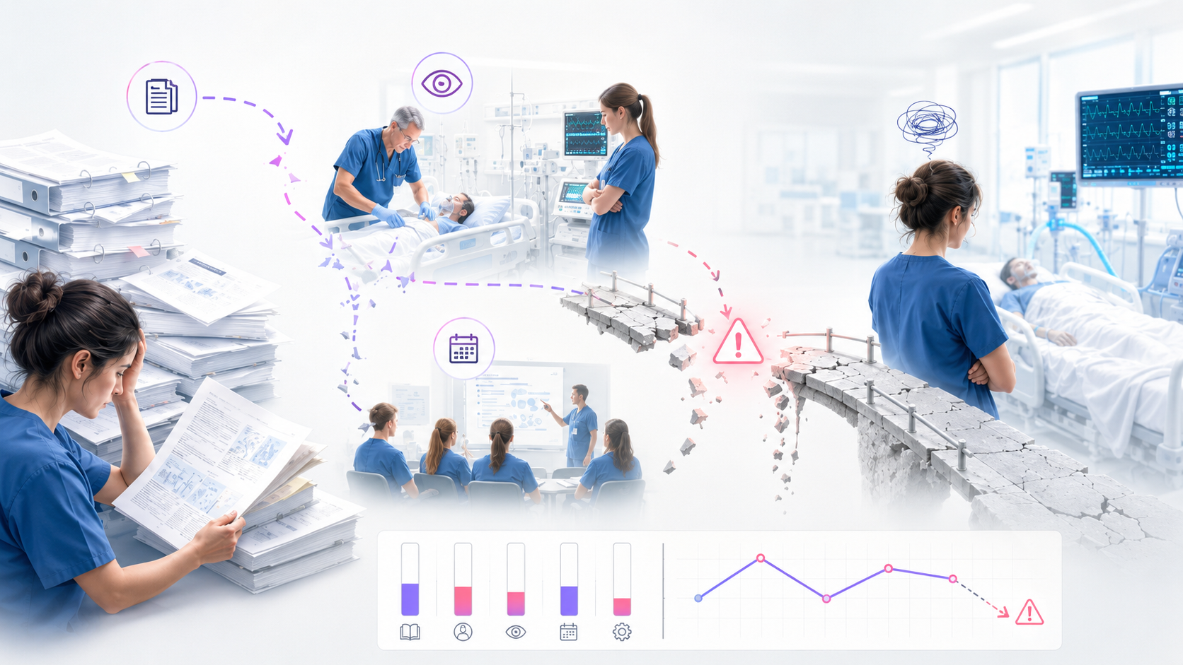 Traditional ICU training gaps: paper-heavy learning, inconsistent practice, and fragile knowledge transfer